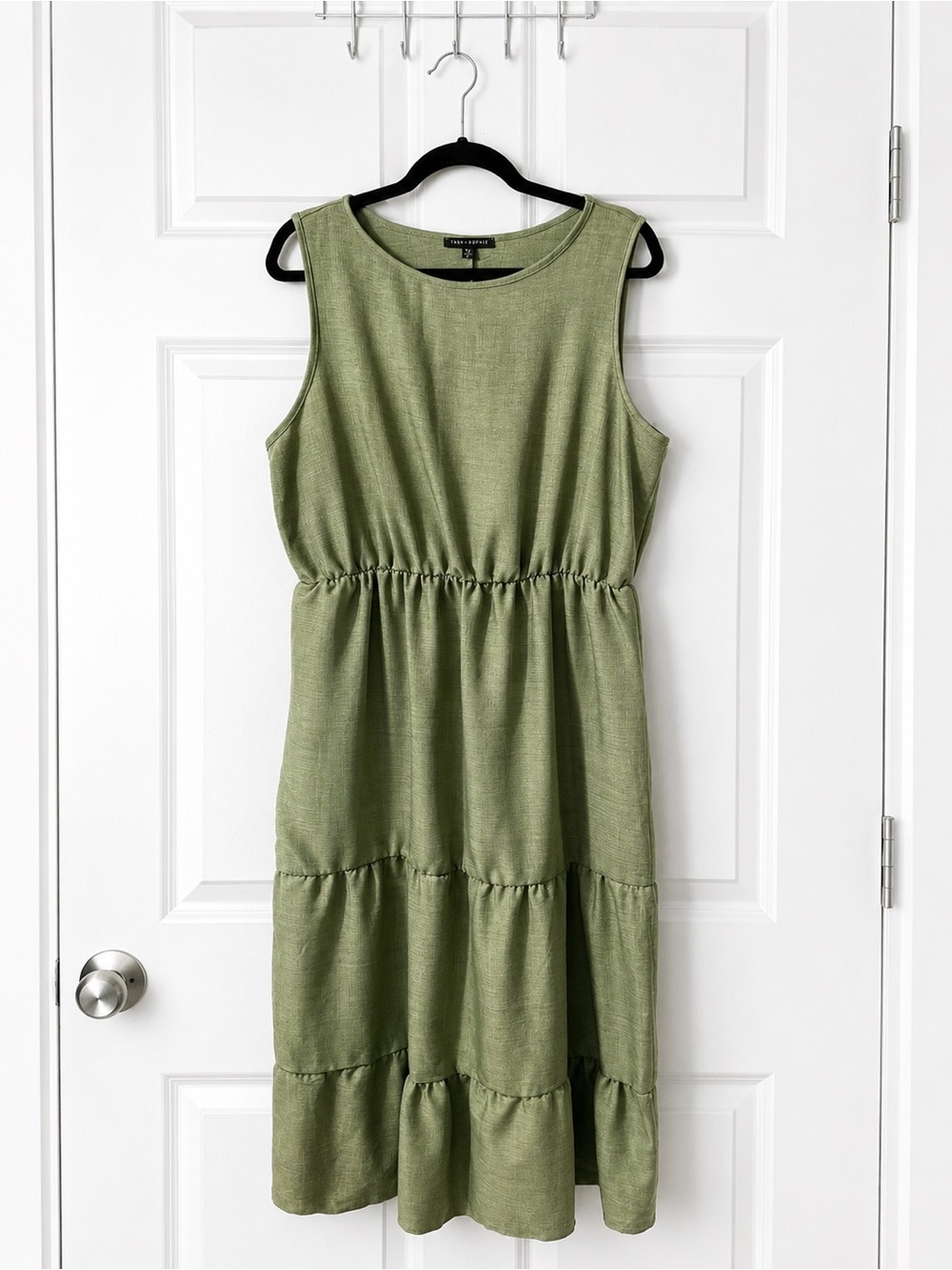 Flowy Sage Green Tiered Midi Dress Size XL